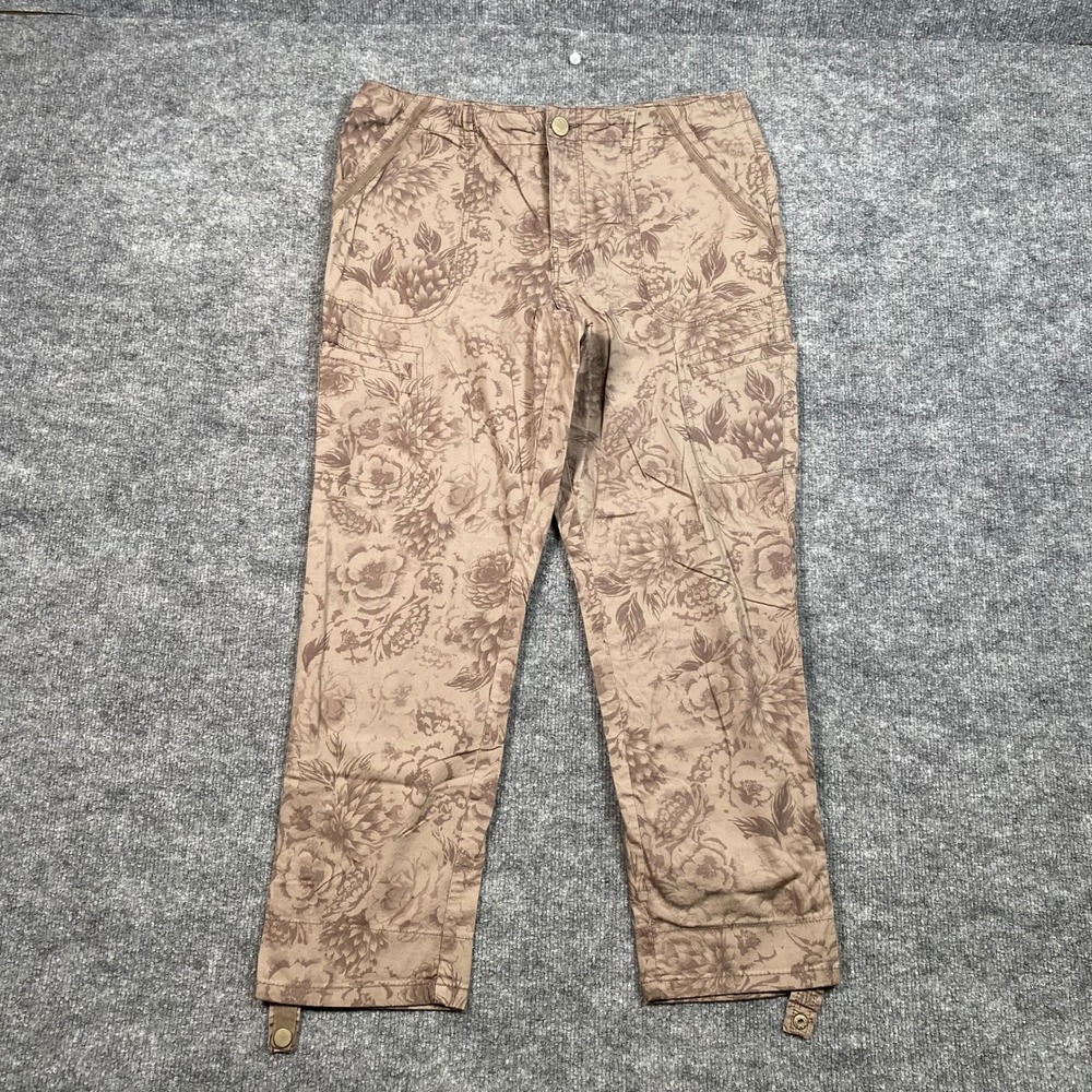 Democracy Brown Floral Cargo Pants Womens 10 Flex-ellent Straight Leg B2036IJEXX